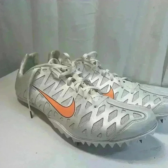 Nike Mens Shoe 13 White Orange Track Cleat Spikes Running Zoom Maxcat Bowerman - Picture 1 of 13